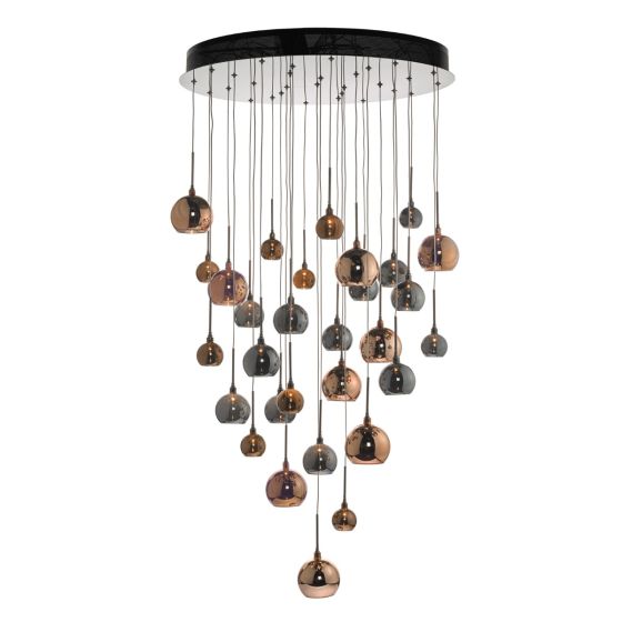 där lighting Aurelia 30lt Cluster Pendant Black Chrome & Copper/Bronze Glass 3M Drop