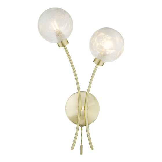 där lighting Avari 2 Light Wall Light Satin Brass Glass