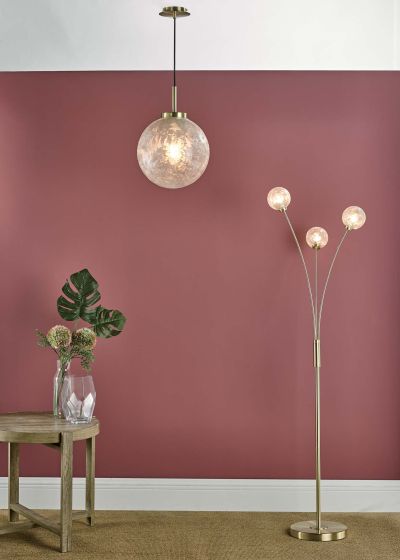 Där Lighting Avari 3 Light Floor Lamp Satin Brass Glass