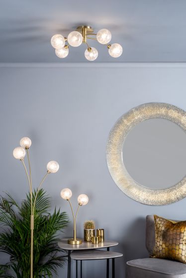 Där Lighting Avari 3 Light Floor Lamp Satin Brass Glass