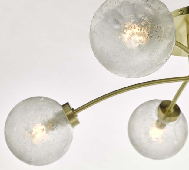 Där Lighting Avari 6 Light Semi Flush Satin Brass And Clear Frosted Glass