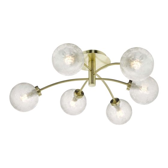 där lighting Avari 6 Light Semi Flush Satin Brass And Clear Frosted Glass