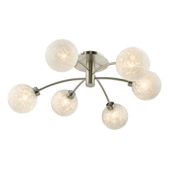 där lighting Avari 6 Light Semi Flush Satin Nickel Frosted Glass