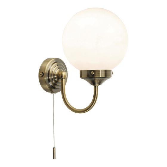 Där Lighting Barclay Bathroom Wall Light Antique Brass Opal Glass IP44