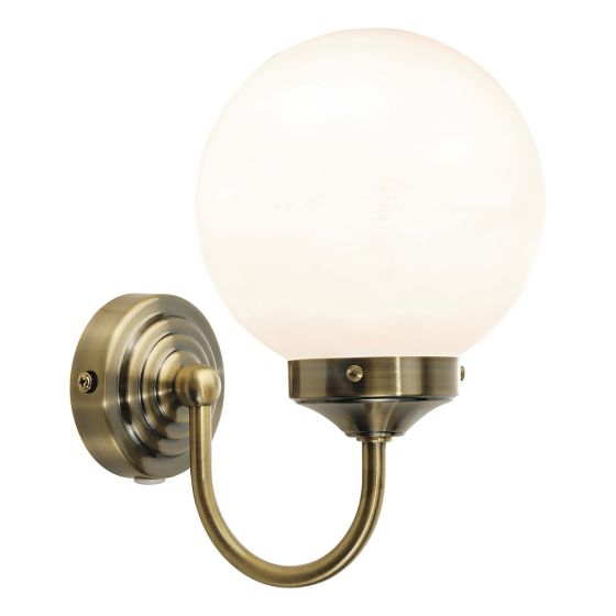 där lighting Barclay Bathroom Wall Light Antique Brass Opal Glass IP44