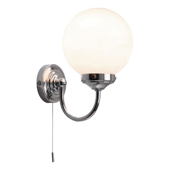 Där Lighting Barclay Bathroom Wall Light Polished Chrome Opal Glass IP44