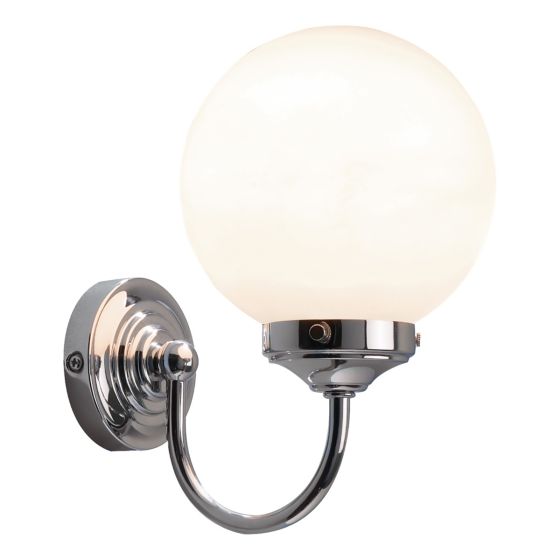 där lighting Barclay Bathroom Wall Light Polished Chrome Opal Glass IP44