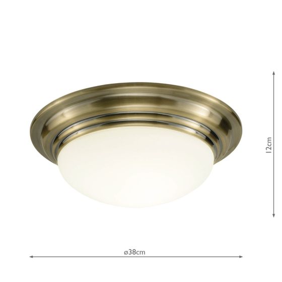 Där Lighting Barclay Large Bathroom Flush Antique Brass Opal Glass IP44