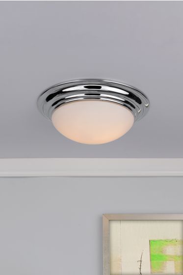 Där Lighting Barclay Large Bathroom Flush Polished Chrome Opal Glass IP44