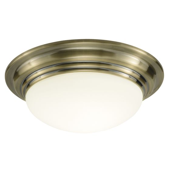 Där Lighting Barclay Small Bathroom Flush Antique Brass Opal Glass IP44