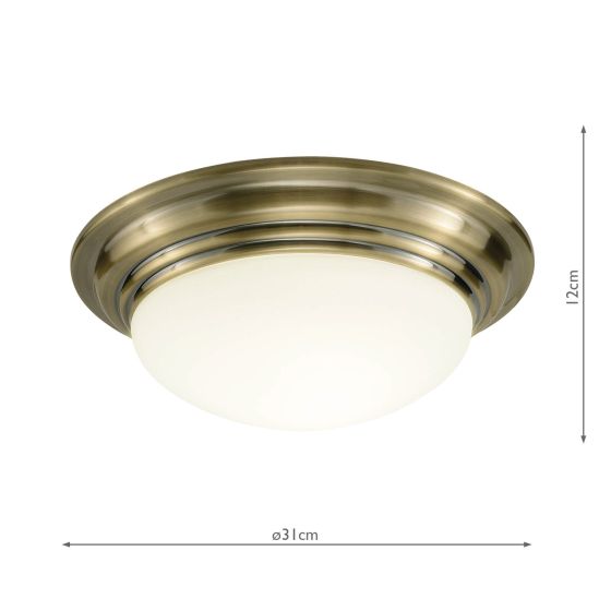 Där Lighting Barclay Small Bathroom Flush Antique Brass Opal Glass IP44