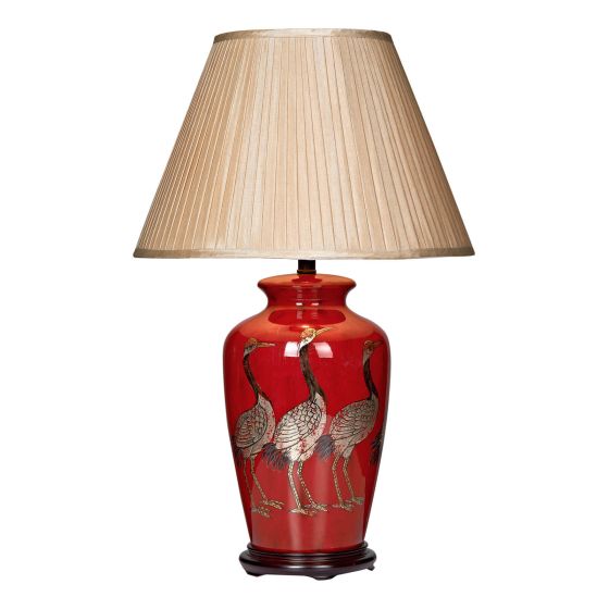 där lighting Bertha Table Lamp Red With Bird Detail With Shade