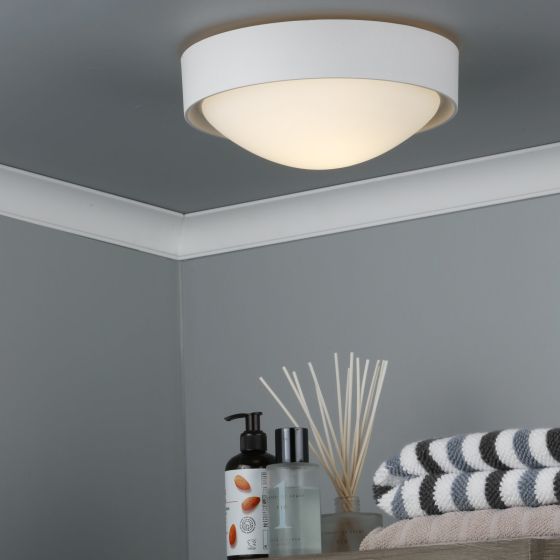Där Lighting Beta Bathroom Flush Cream & Opal Glass IP44