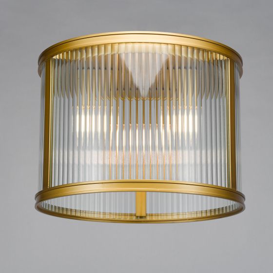 Där Lighting Bianka 3 Light Flush Bronze And Ribbed Glass