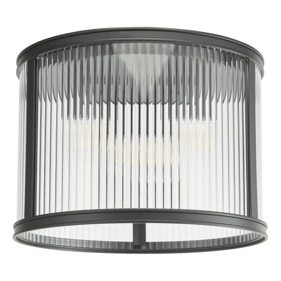 Där Lighting Bianka 3 Light Flush Matt Black And Ribbed Glass