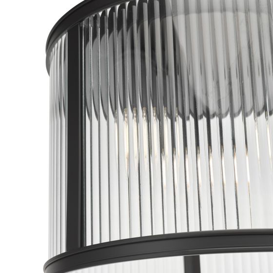 Där Lighting Bianka 3 Light Flush Matt Black And Ribbed Glass