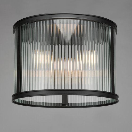 Där Lighting Bianka 3 Light Flush Matt Black And Ribbed Glass