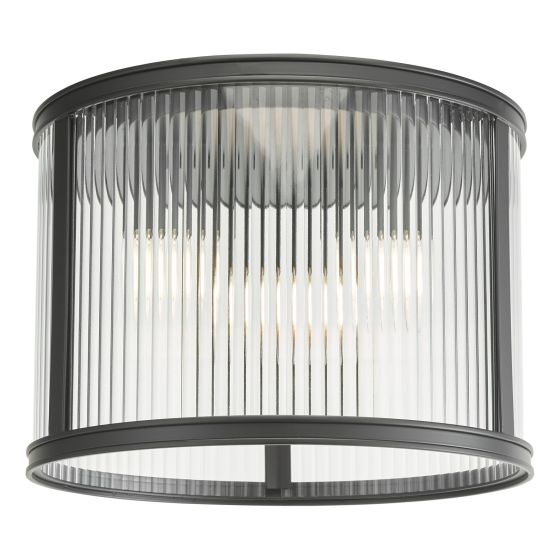 där lighting Bianka 3 Light Flush Matt Black and Ribbed Glass