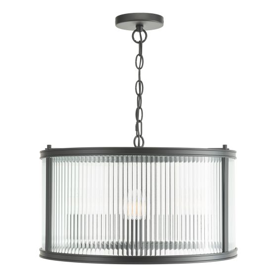 Där Lighting Bianka 3 Light Pendant Matt Black And Ribbed Glass
