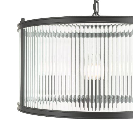 Där Lighting Bianka 3 Light Pendant Matt Black And Ribbed Glass