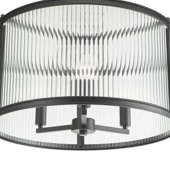 Där Lighting Bianka 3 Light Pendant Matt Black And Ribbed Glass