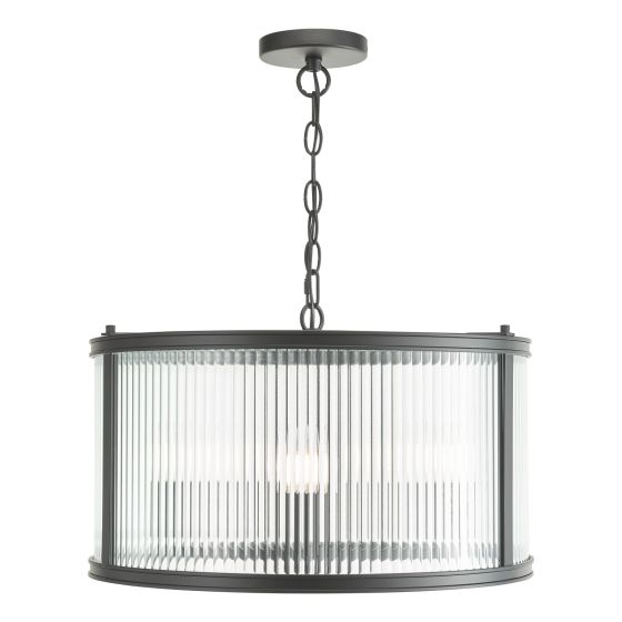 där lighting Bianka 3 Light Pendant Matt Black and Ribbed Glass