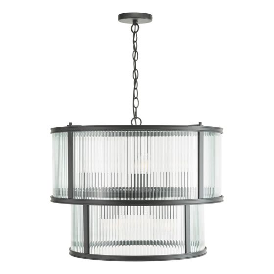Där Lighting Bianka 6 Light Pendant Matt Black And Ribbed Glass