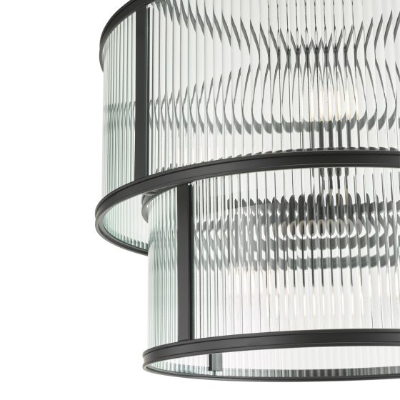 Där Lighting Bianka 6 Light Pendant Matt Black And Ribbed Glass
