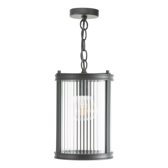 Där Lighting Bianka Pendant Matt Black And Ribbed Glass
