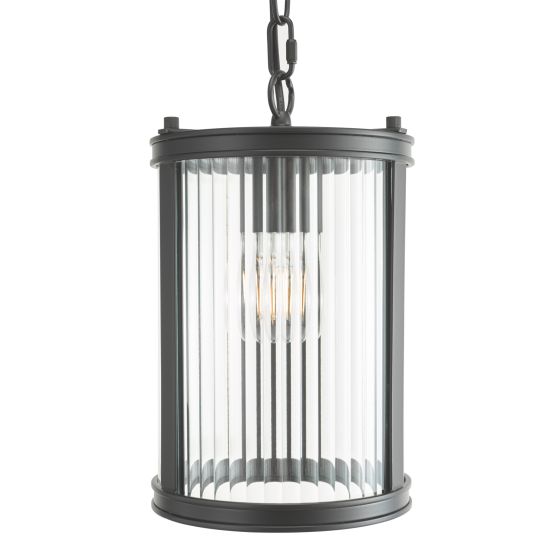 Där Lighting Bianka Pendant Matt Black And Ribbed Glass