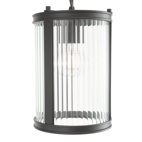Där Lighting Bianka Pendant Matt Black And Ribbed Glass