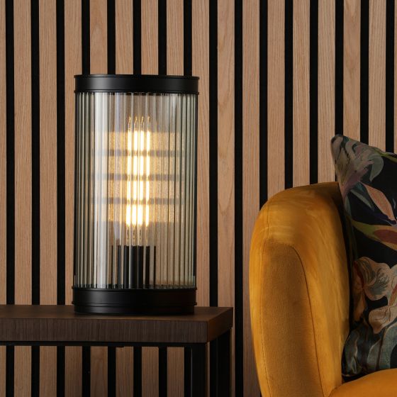 Där Lighting Bianka Table Lamp Matt Black And Ribbed Glass