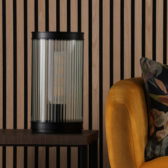 Där Lighting Bianka Table Lamp Matt Black And Ribbed Glass