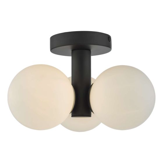 där lighting Blake Bathroom 3 Light Semi Flush Matt Black Opal Glass