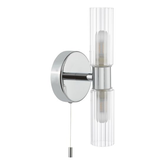 Där Lighting Bolton 2 Light Bathroom Wall Light Polished Chrome And Ribbed Glass IP44