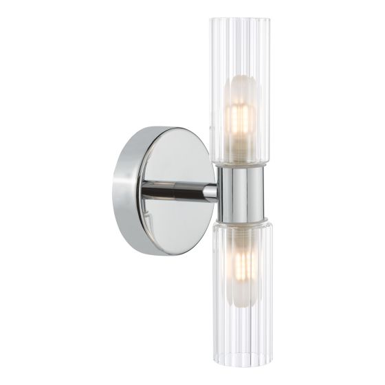 Där Lighting Bolton 2 Light Bathroom Wall Light Polished Chrome And Ribbed Glass IP44