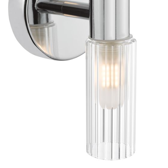 Där Lighting Bolton 2 Light Bathroom Wall Light Polished Chrome And Ribbed Glass IP44