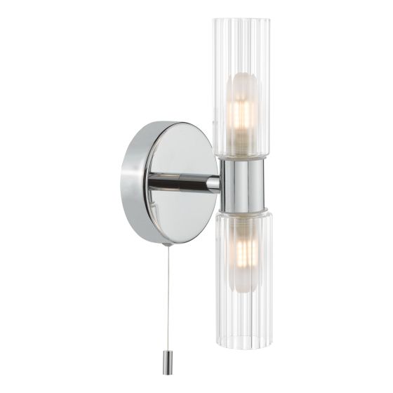 där lighting Bolton 2 Light Bathroom Wall Light Polished Chrome and Ribbed Glass IP44