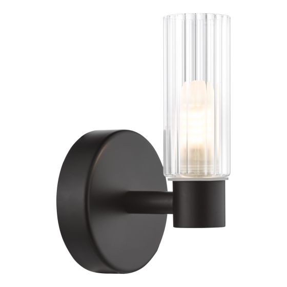Där Lighting Bolton Bathroom Wall Light Matt Black And Ribbed Glass IP44