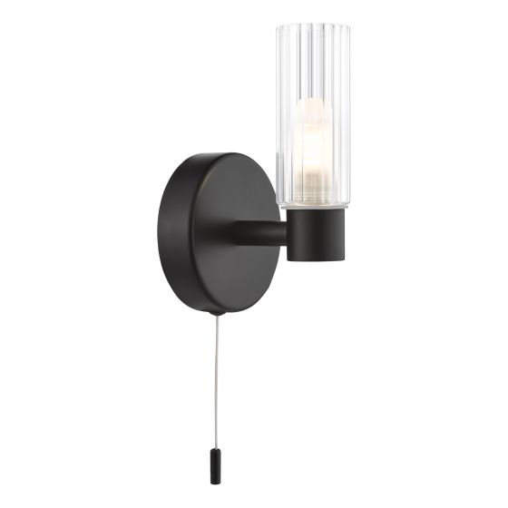 där lighting Bolton Bathroom Wall Light Matt Black and Ribbed Glass IP44