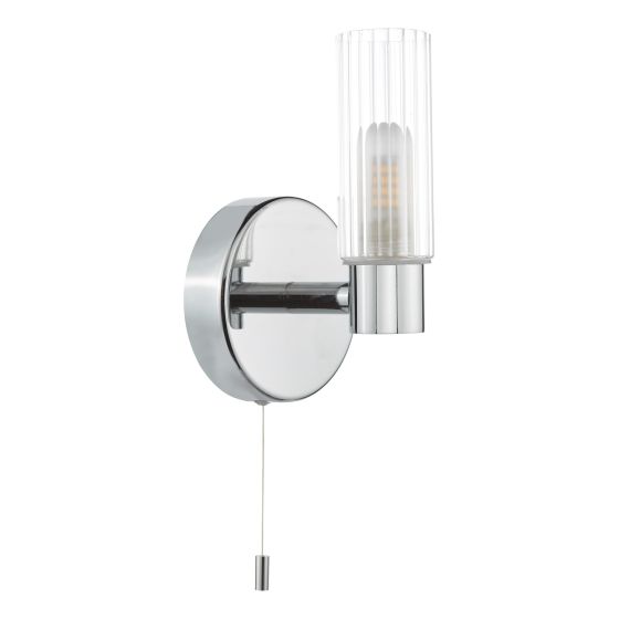 Där Lighting Bolton Bathroom Wall Light Polished Chrome And Ribbed Glass IP44