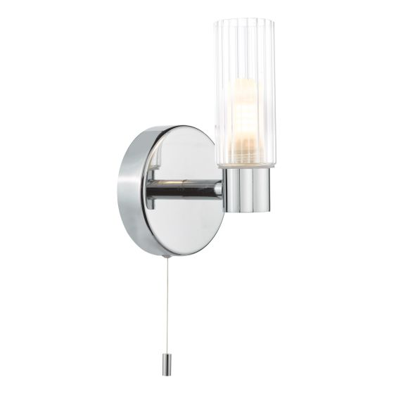 där lighting Bolton Bathroom Wall Light Polished Chrome and Ribbed Glass IP44
