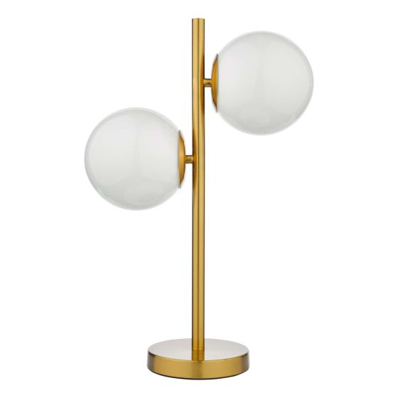 Där Lighting Bombazine 2 Light Table Lamp Natural Brass Opal Glass