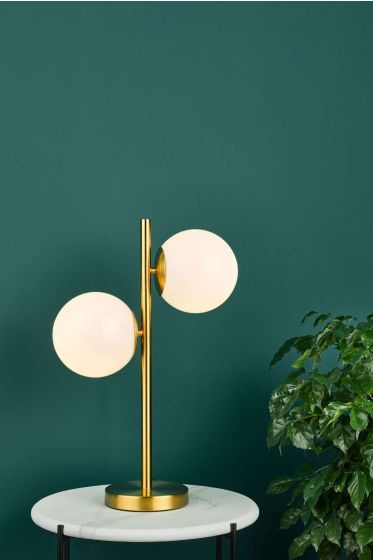 Där Lighting Bombazine 2 Light Table Lamp Natural Brass Opal Glass