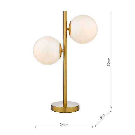 Där Lighting Bombazine 2 Light Table Lamp Natural Brass Opal Glass