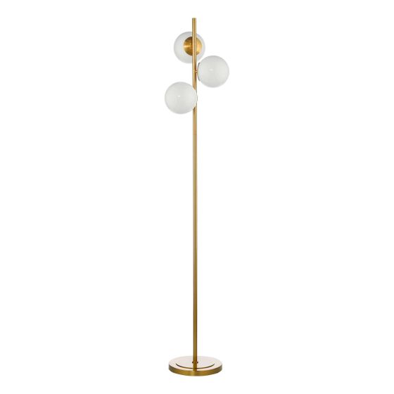 Där Lighting Bombazine 3 Light Floor Lamp Natural Brass Opal Glass
