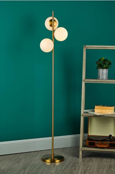 Där Lighting Bombazine 3 Light Floor Lamp Natural Brass Opal Glass