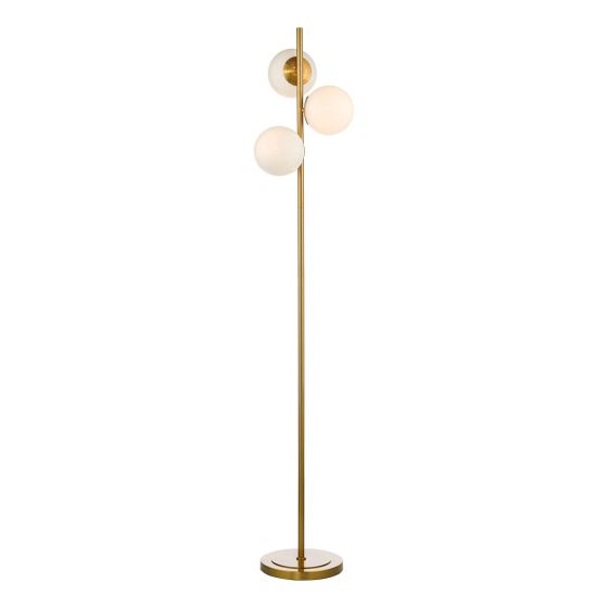 där lighting Bombazine 3 Light Floor Lamp Natural Brass Opal Glass