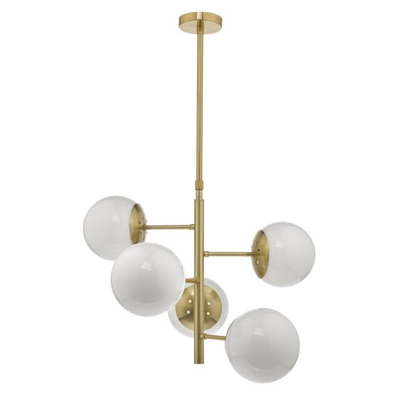 Där Lighting Bombazine 5 Light Pendant Natural Brass & Opal Glass