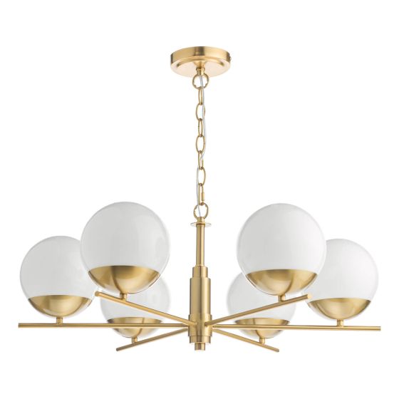 Där Lighting Bombazine 6 Light Pendant Natural Brass And Opal Glass